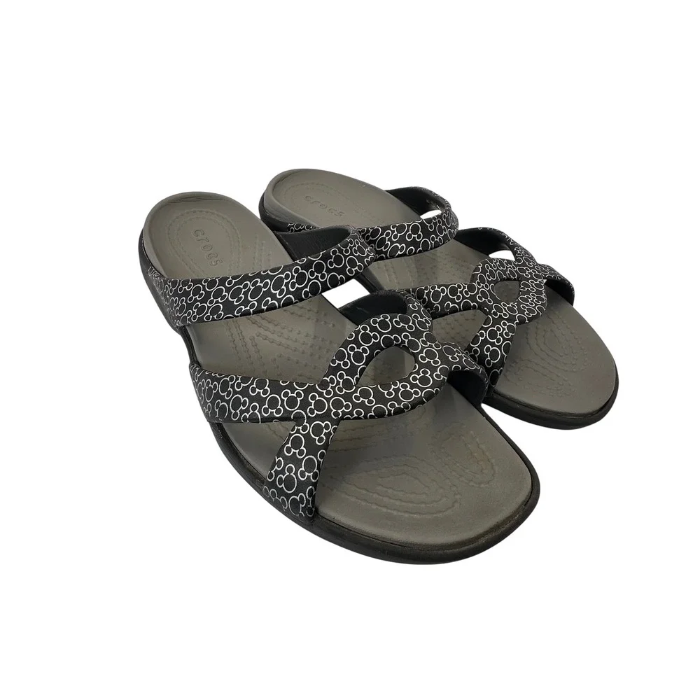 Crocs Meleen Twist Disney Mickey Mouse Black Grey Slide Sandals Womens 8